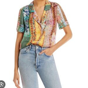 Alice and Olivia Womens Kahlo Green Floral Button-Down Top Shirt - Size XS